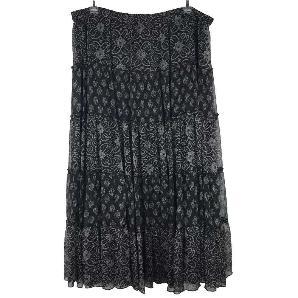 Linea by Louis Dell’Olio Tiered Midi Skirt Flowy Lined Pull On Boho Print 1X